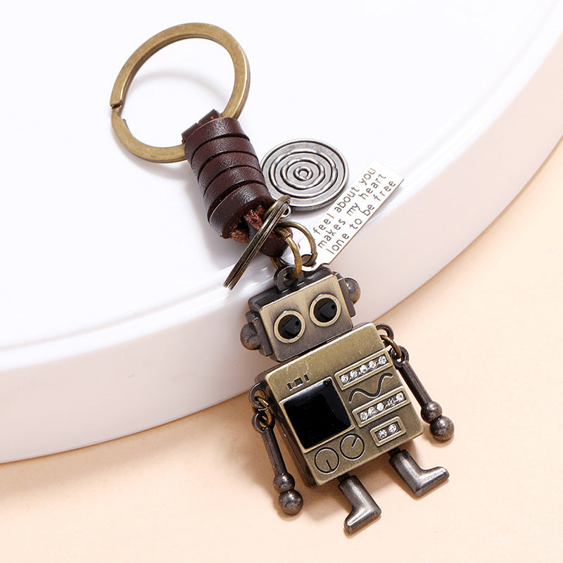 Wholesale Retro Woven Movable Robot Cowhide Leather Keychain